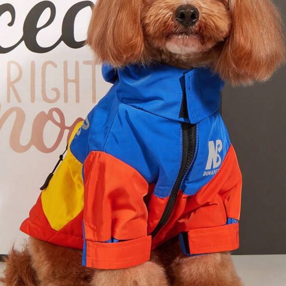 Dog Colorblock Rain Coat Yellow Orange Blue size small
